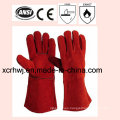 35cm / 40cm Guantes de soldadura forrados de piel de vaca roja, guantes de soldadura cosidos Kevlar, guantes de soldadura de seguridad, guantes de trabajo de cuero largos para uso de soldador